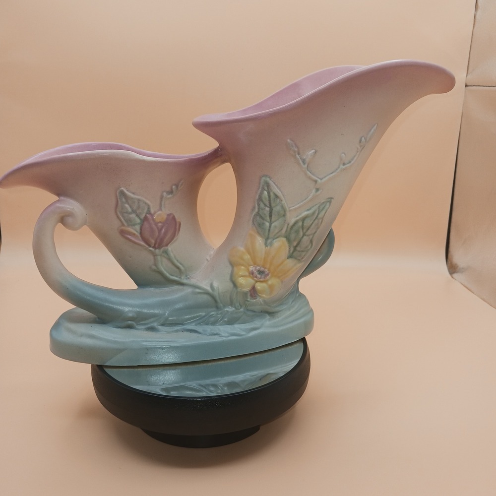 Hull Art Pottery Magnolia Double Cornucopia Vase Pink Blue Matte USA Vintage